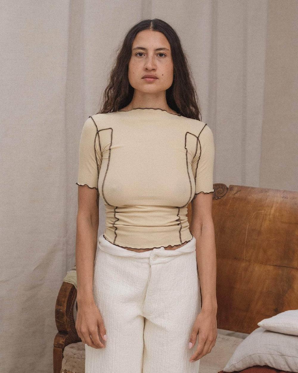 baserange T-shirt omato 3/4 - Fin coton biologique côtelé