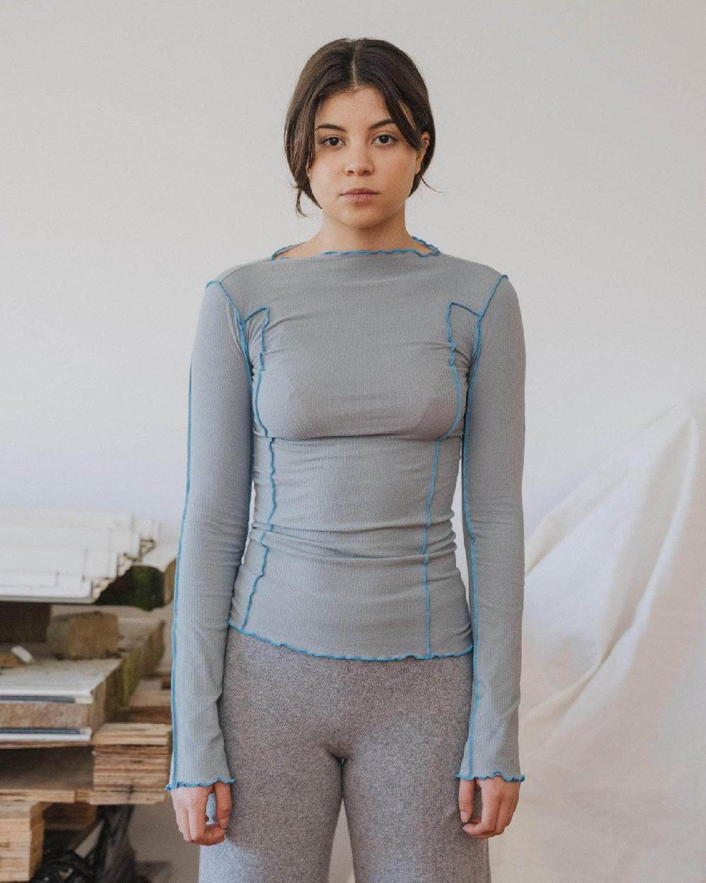 baserange T-shirt omato à manches longues - Fin coton biologique côtelé