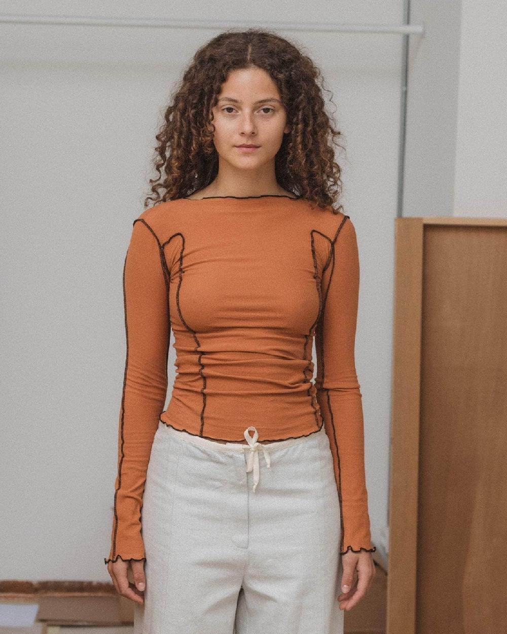 baserange T-shirt omato à manches longues - Fin coton biologique côtelé