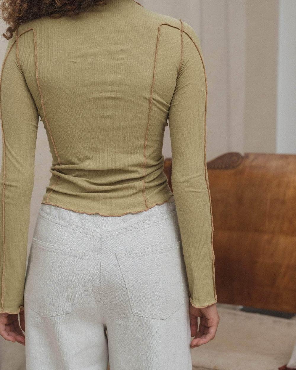 Baserange T-shirt Omato à Manches Longues - Fin Coton Biologique Côtelé