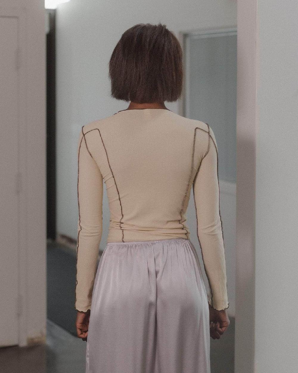 Baserange T-shirt Omato à Manches Longues - Fin Coton Biologique Côtelé