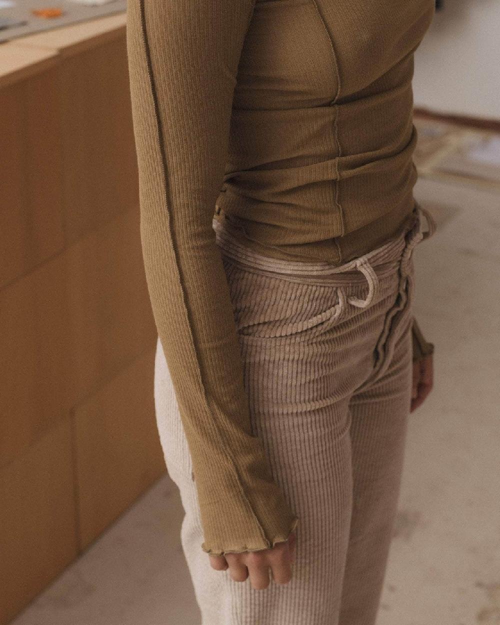 Baserange T-shirt Omato à Manches Longues - Fin Coton Biologique Côtelé