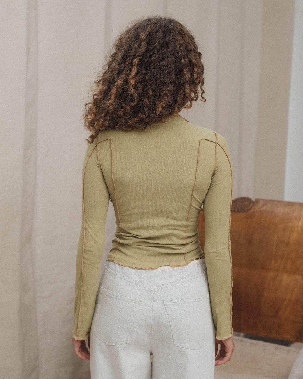 Baserange T-shirt Omato à Manches Longues - Fin Coton Biologique Côtelé