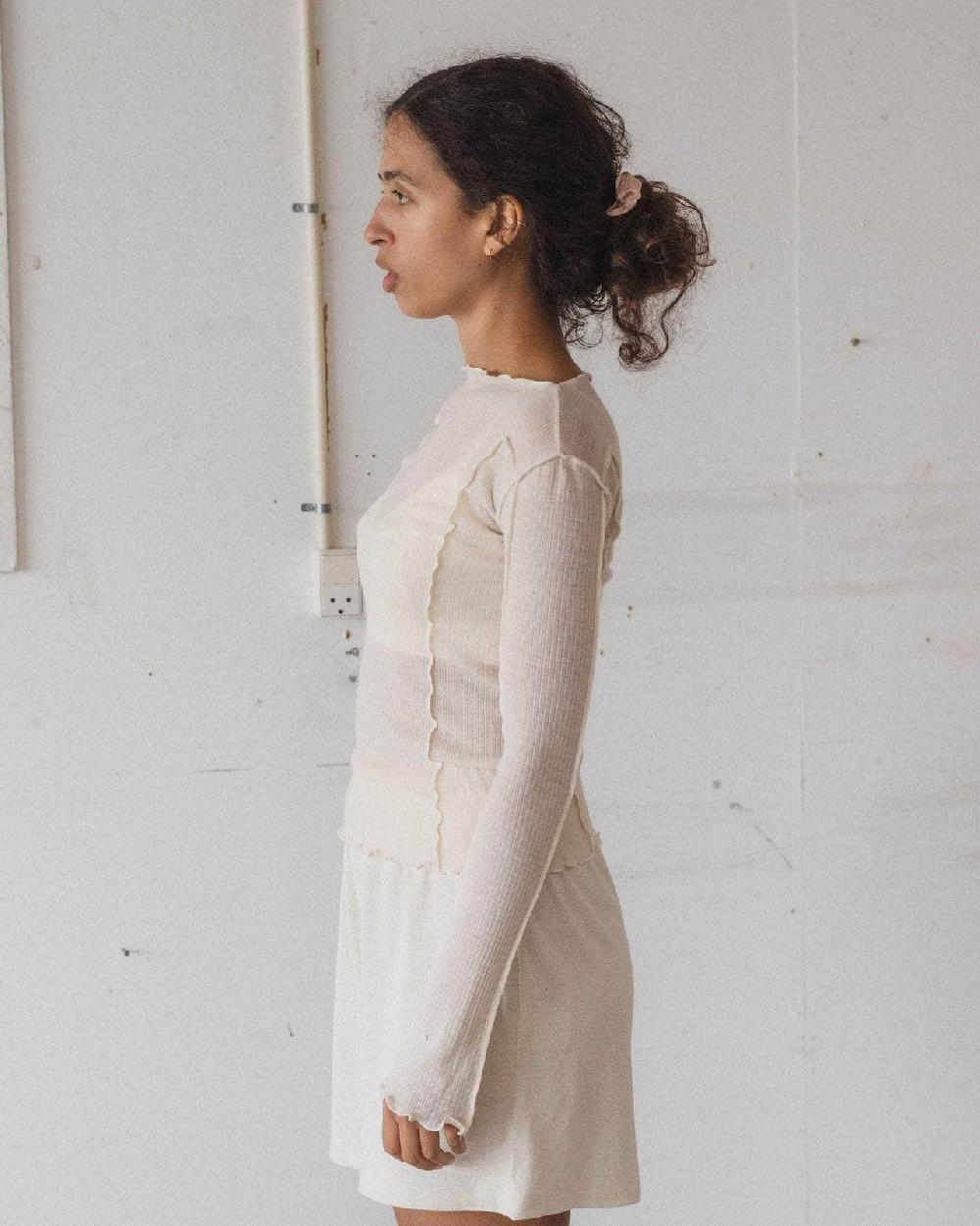 Baserange T-shirt Omato à Manches Longues - Laine Fine Côtelée