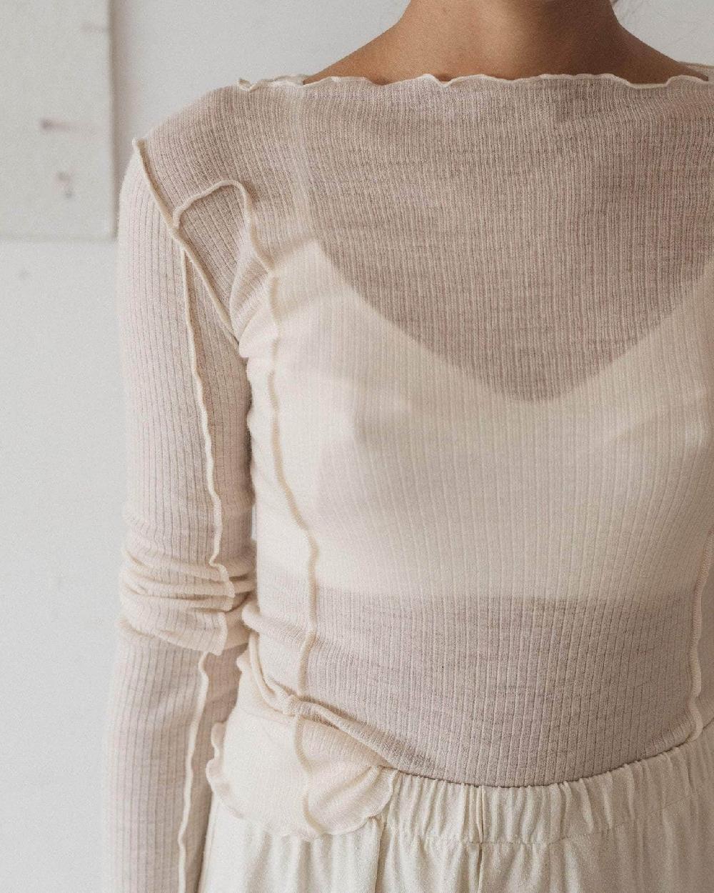 Baserange T-shirt Omato à Manches Longues - Laine Fine Côtelée