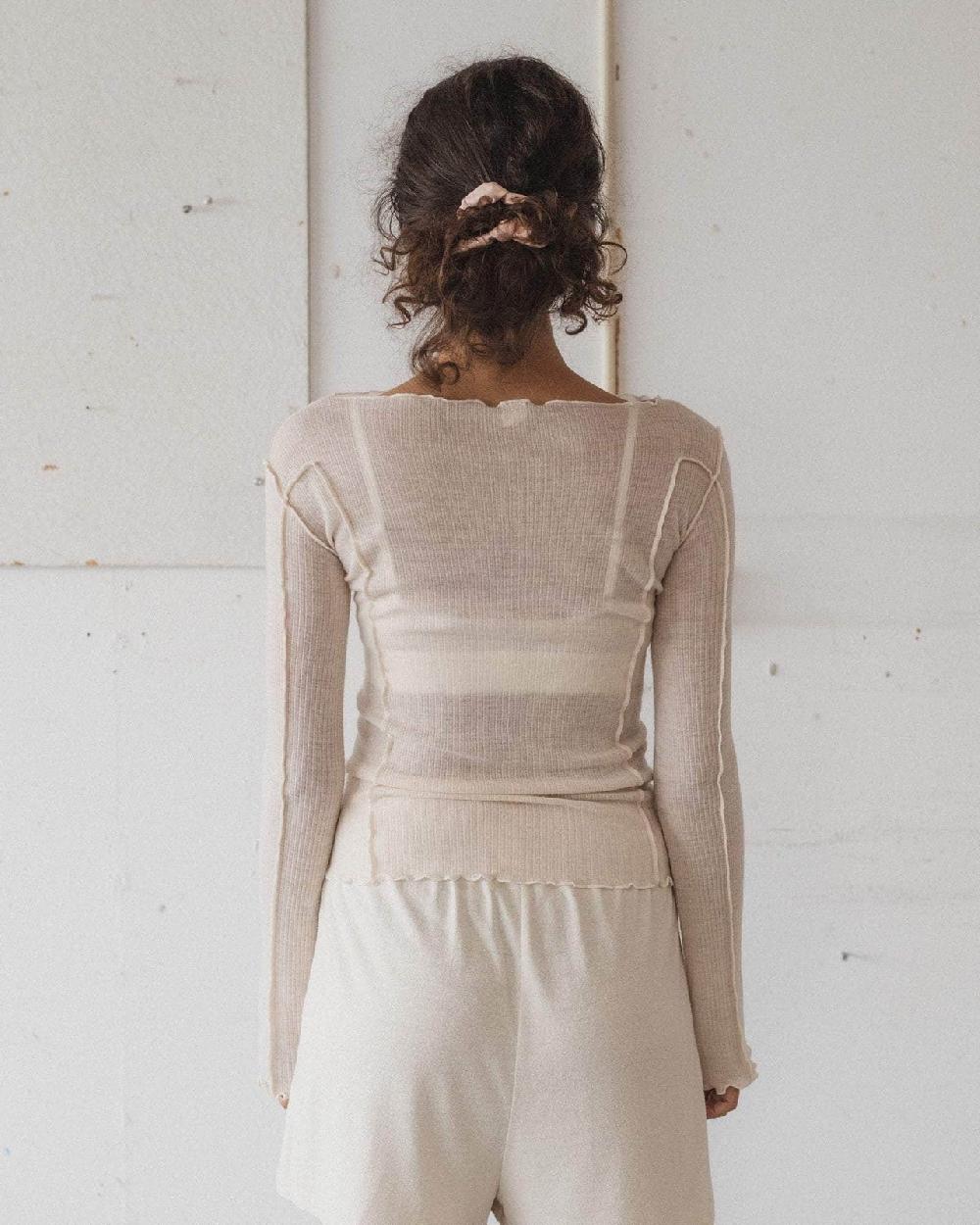 Baserange T-shirt Omato à Manches Longues - Laine Fine Côtelée