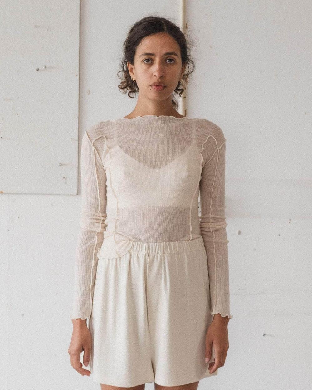 baserange T-shirt omato à manches longues - Laine fine côtelée