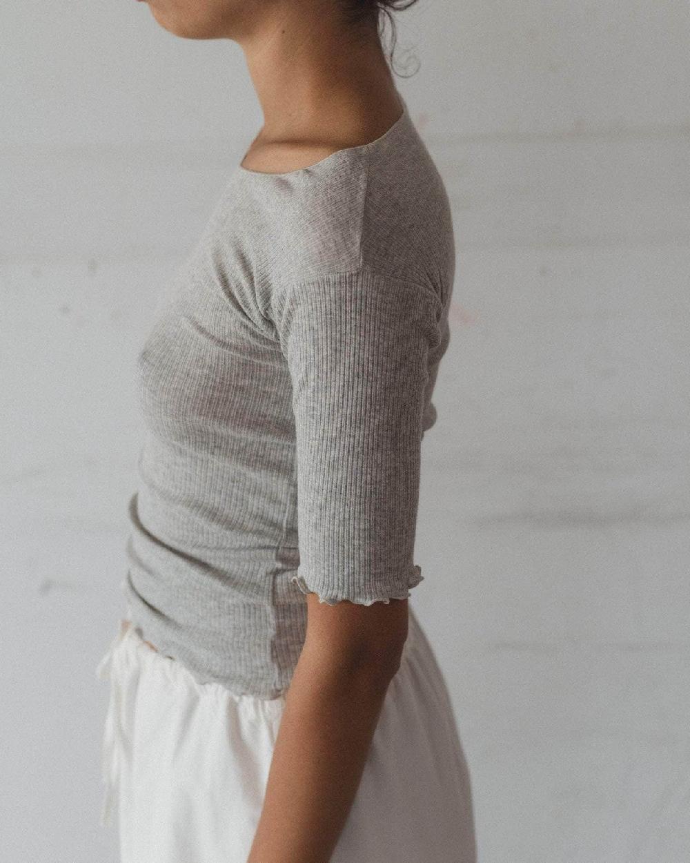 Baserange T-shirt Pama 3/4 - Fin Coton Biologique Côtelé