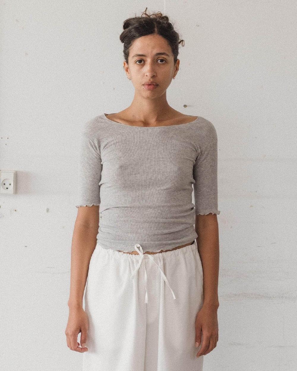 baserange T-shirt pama 3/4 - Fin coton biologique côtelé