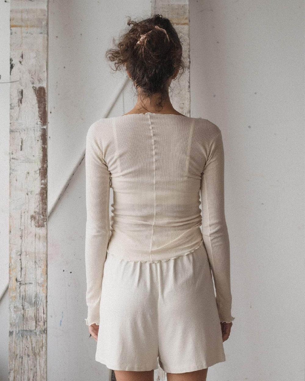 Baserange T-shirt Pama à Manches Longues - Fin Coton Biologique Côtelé