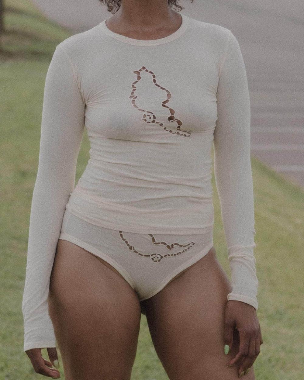 Baserange T-shirt Ponte à Manches Longues - Fin Coton Biologique Côtelé