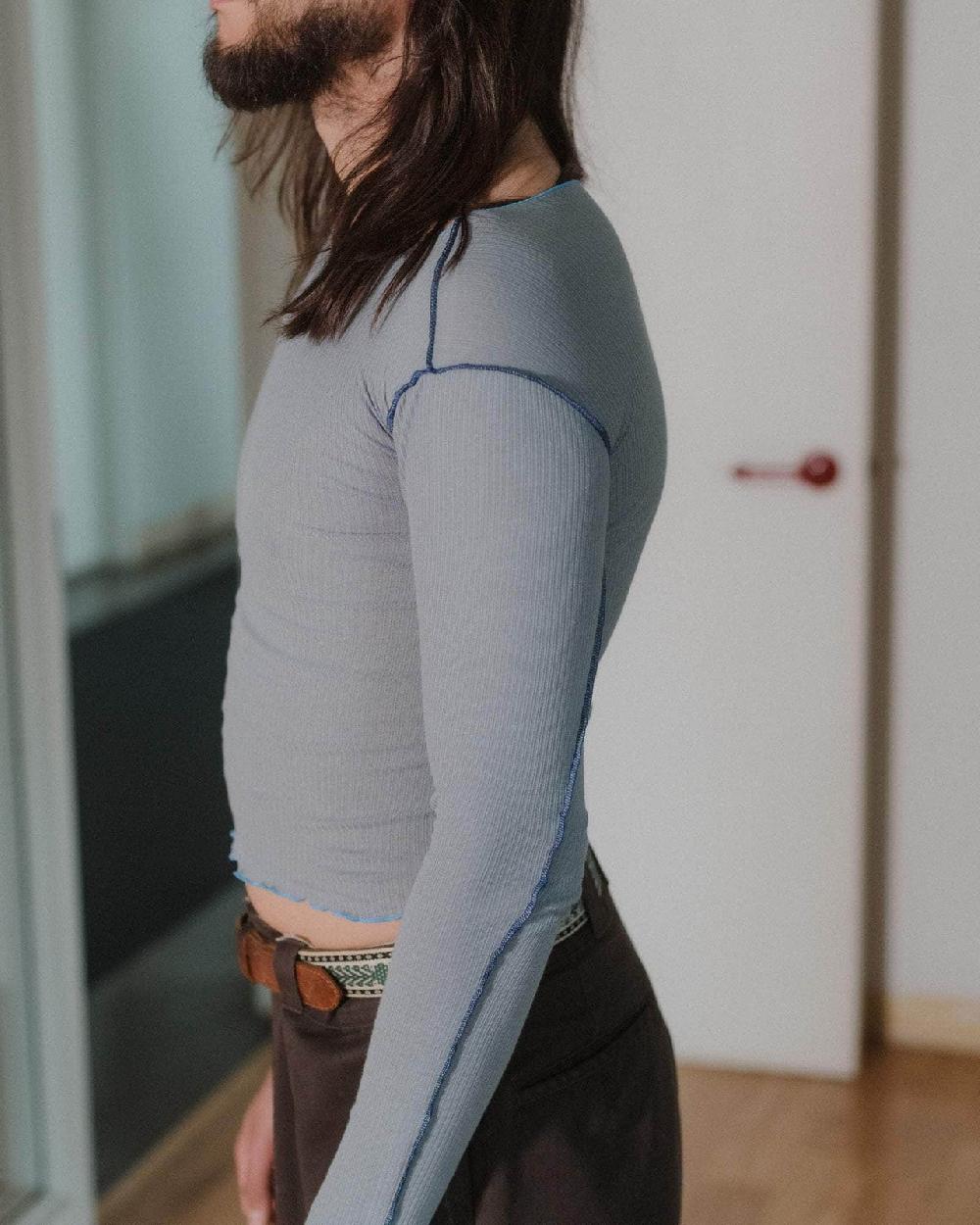 Baserange T-shirt Vein à Manches Longues - Fin Coton Biologique Côtelé