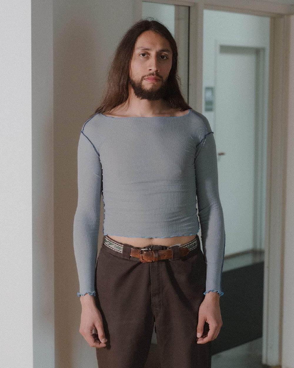 baserange T-shirt vein à manches longues - Fin coton biologique côtelé