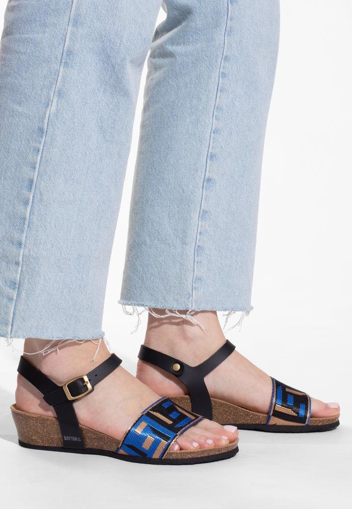 Bayton Sandales Legane Bleu Et Noir Et Doré Bayton