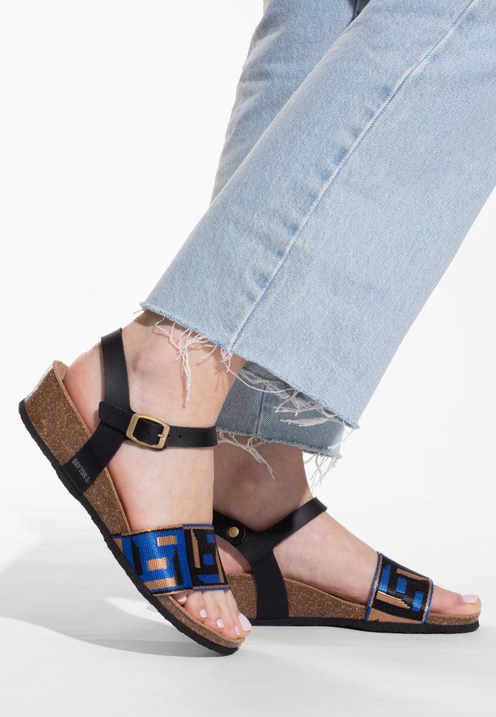 Bayton Sandales Legane Bleu Et Noir Et Doré Bayton