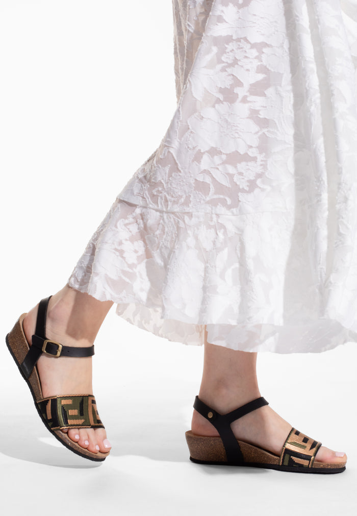 bayton Sandales Legane Kaki et Noir et Doré Bayton