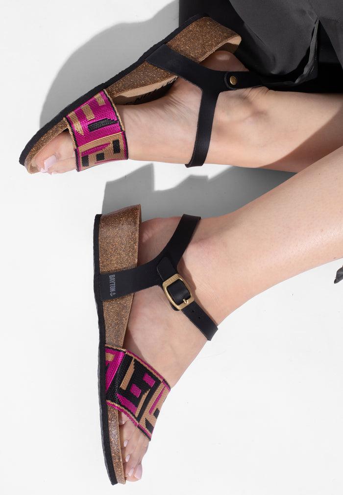 Bayton Sandales Legane Rose Et Noir Et Doré Bayton
