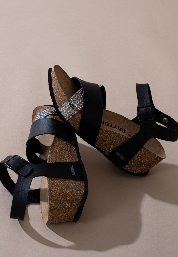 Bayton Sandales Minorque Noir Et Argent Bayton