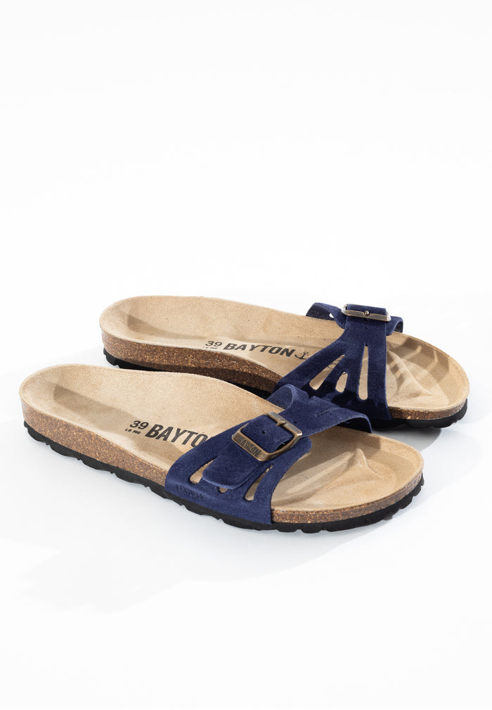 bayton Sandales 1 Bride Athena Bleu Marine en Cuir Suédé Bayton Femme