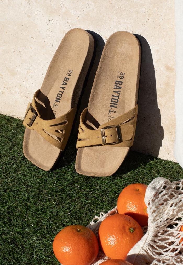 bayton Sandales 1 Bride Athena Camel en Cuir Suédé Bayton Femme