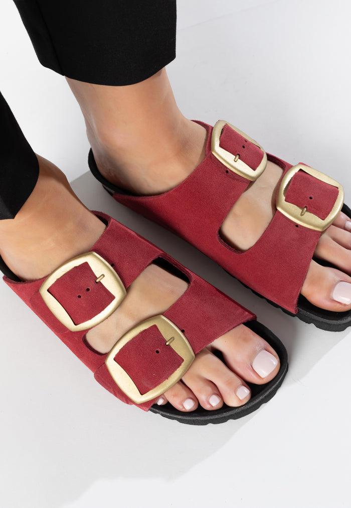 Bayton Sandales 2 Brides Alicante Bordeaux En Cuir Suédé Bayton Femme