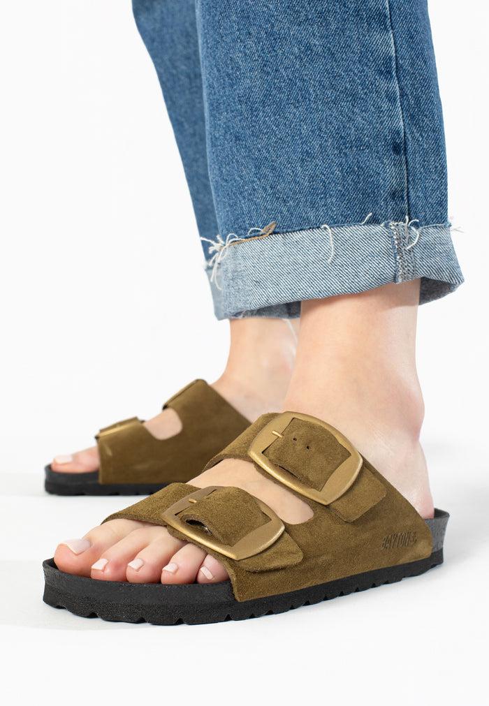 Bayton Sandales 2 Brides Alicante Kaki En Cuir Suédé Bayton Femme