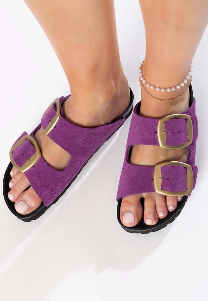 Bayton Sandales 2 Brides Alicante Violet En Cuir Suédé Bayton Femme