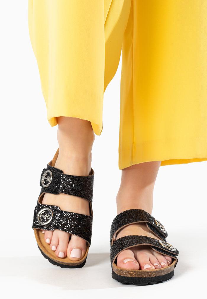 bayton Sandales 2 Brides Anatol Noir pailletées Bayton femme