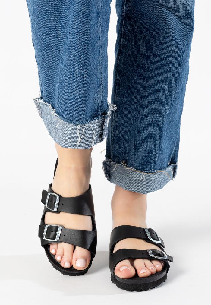 bayton Sandales 2 Brides Astrakan Noir Bayton femme