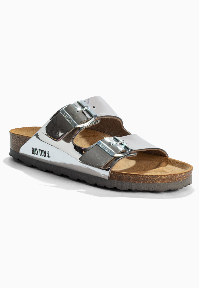 Bayton Sandales 2 Brides Atlas Argentées Miroir Bayton Femme