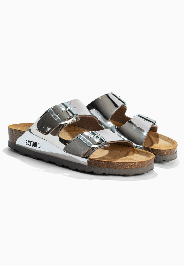bayton Sandales 2 Brides Atlas Argentées Miroir Bayton femme