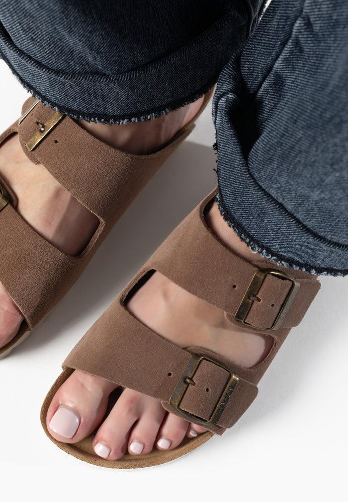 Bayton Sandales 2 Brides Atlas Beige Foncé En Cuir Suédé Bayton Femme