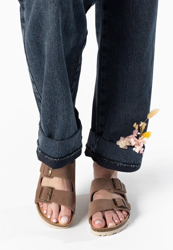 bayton Sandales 2 Brides Atlas Beige foncé en Cuir Suédé Bayton femme