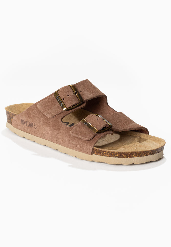 Bayton Sandales 2 Brides Atlas Beige Foncées En Cuir Suédé Bayton Femme