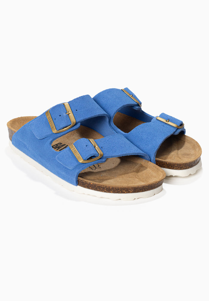 Bayton Sandales 2 Brides Atlas Bleu En Cuir Suédé Bayton Femme