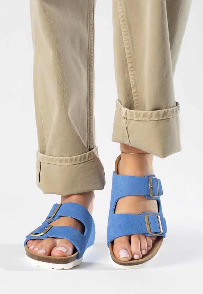 bayton Sandales 2 Brides Atlas Bleu en Cuir Suédé Bayton femme