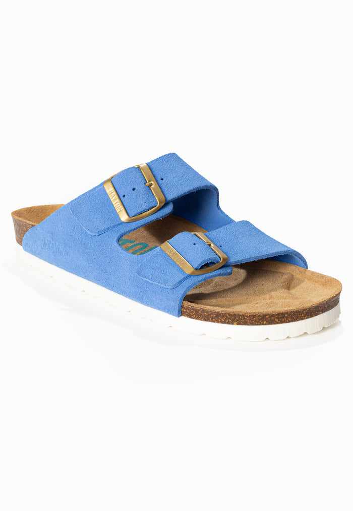 Bayton Sandales 2 Brides Atlas Bleu En Cuir Suédé Bayton Femme