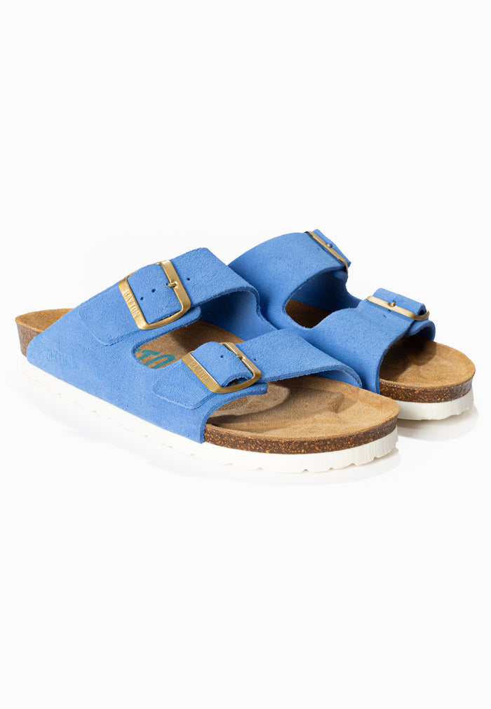 Bayton Sandales 2 Brides Atlas Bleu En Cuir Suédé Bayton Femme