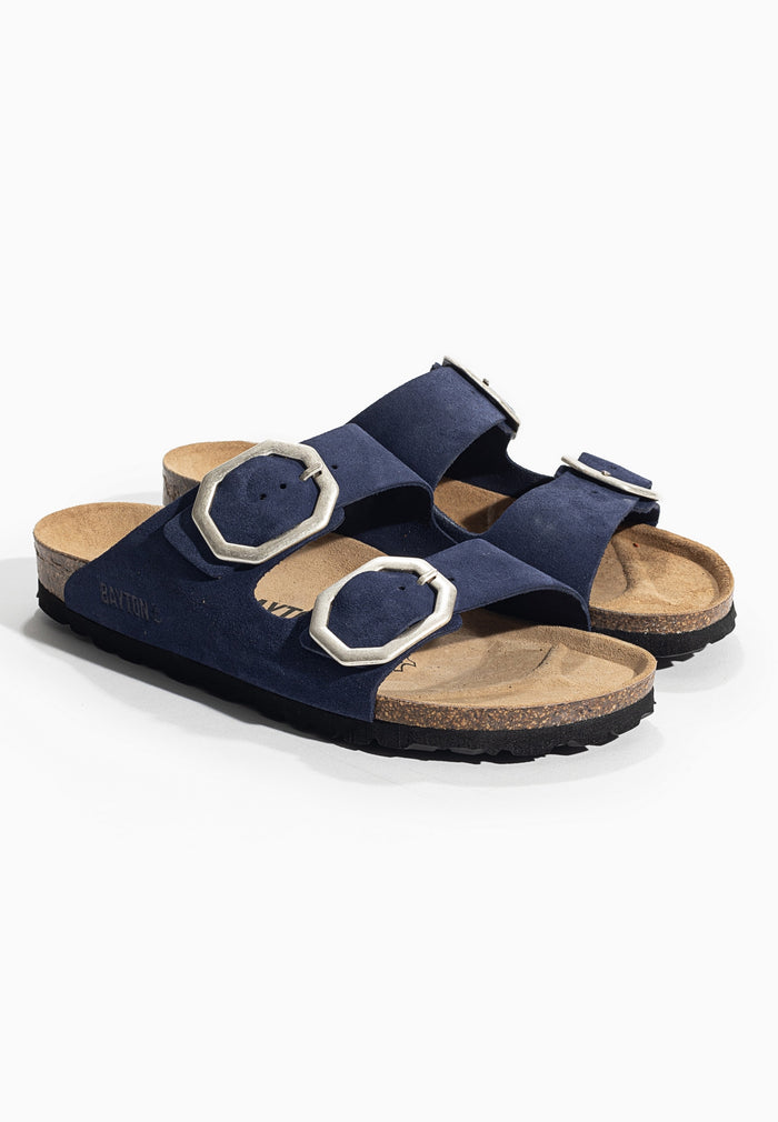 Bayton Sandales 2 Brides Atlas Bleu Marine En Cuir Suédé Bayton Femme