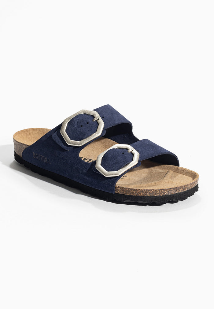 Bayton Sandales 2 Brides Atlas Bleu Marine En Cuir Suédé Bayton Femme