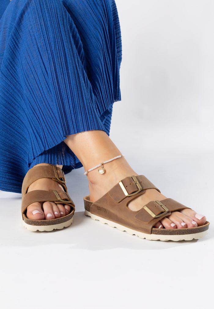 Bayton Sandales 2 Brides Atlas Camel 100% Cuir Bayton Femme