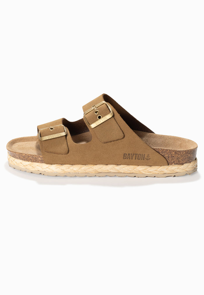 Bayton Sandales 2 Brides Atlas Camel En Cuir Suédé Bayton Femme