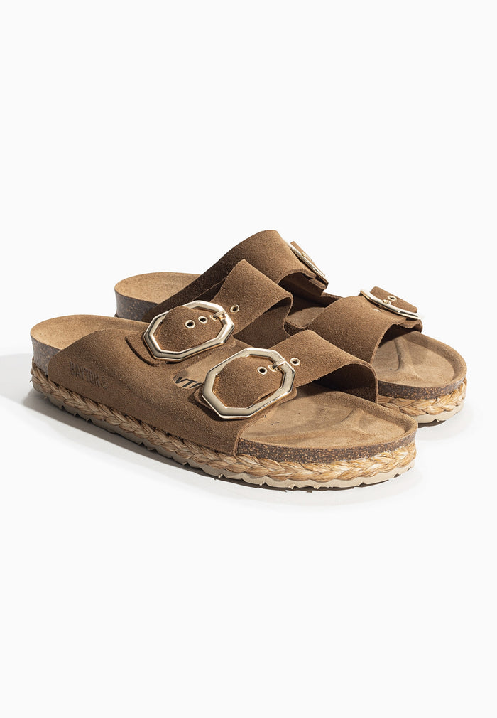 Bayton Sandales 2 Brides Atlas Camel En Cuir Suédé Bayton Femme