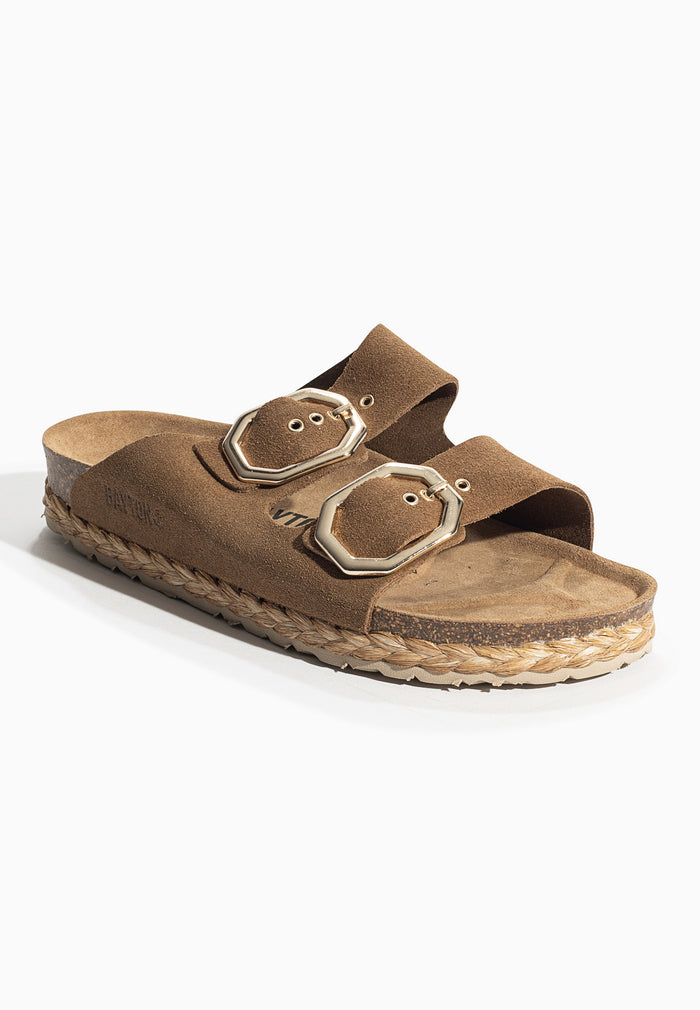 Bayton Sandales 2 Brides Atlas Camel En Cuir Suédé Bayton Femme
