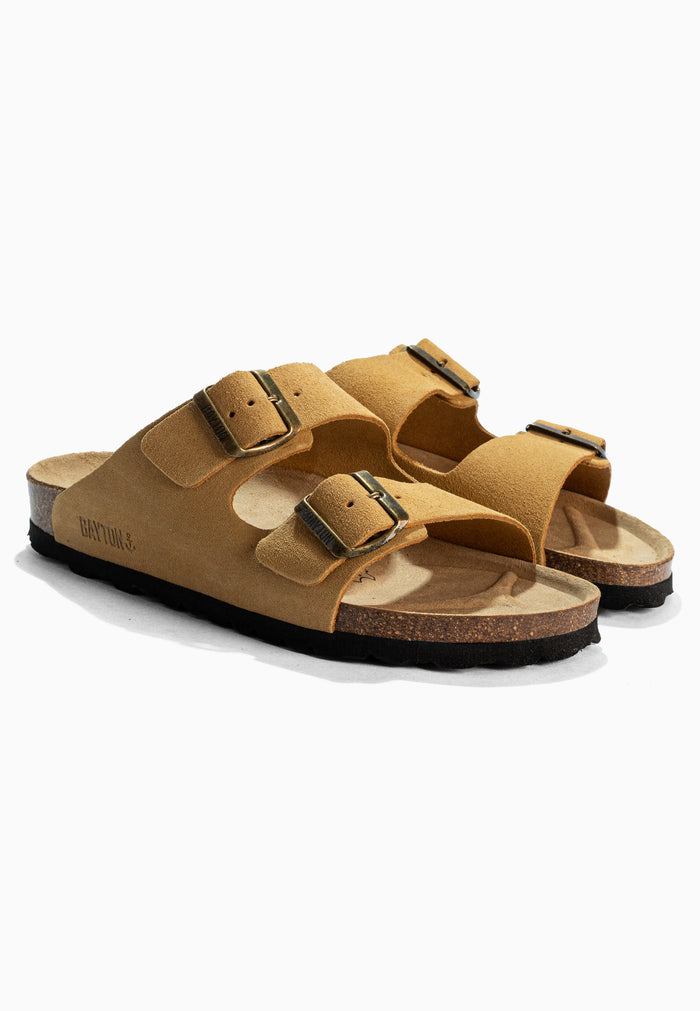 bayton Sandales 2 Brides Atlas Camel en Cuir Suédé Bayton femme