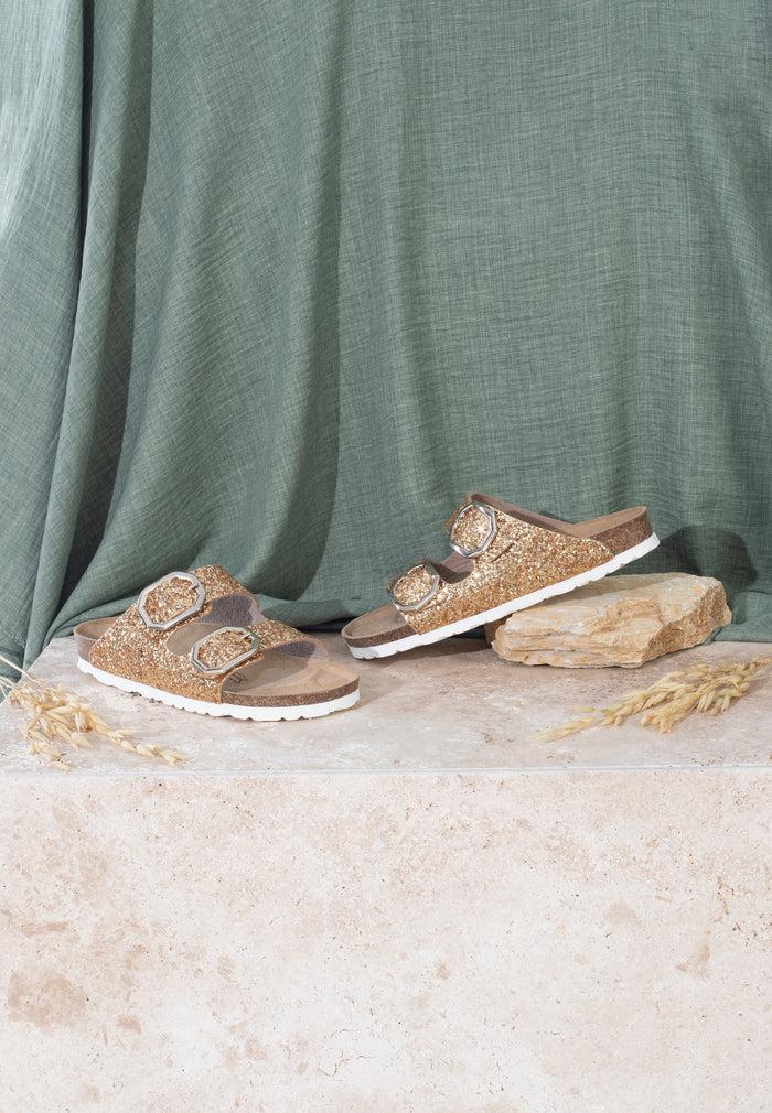 bayton Sandales 2 Brides Atlas Doré pailleté Bayton femme