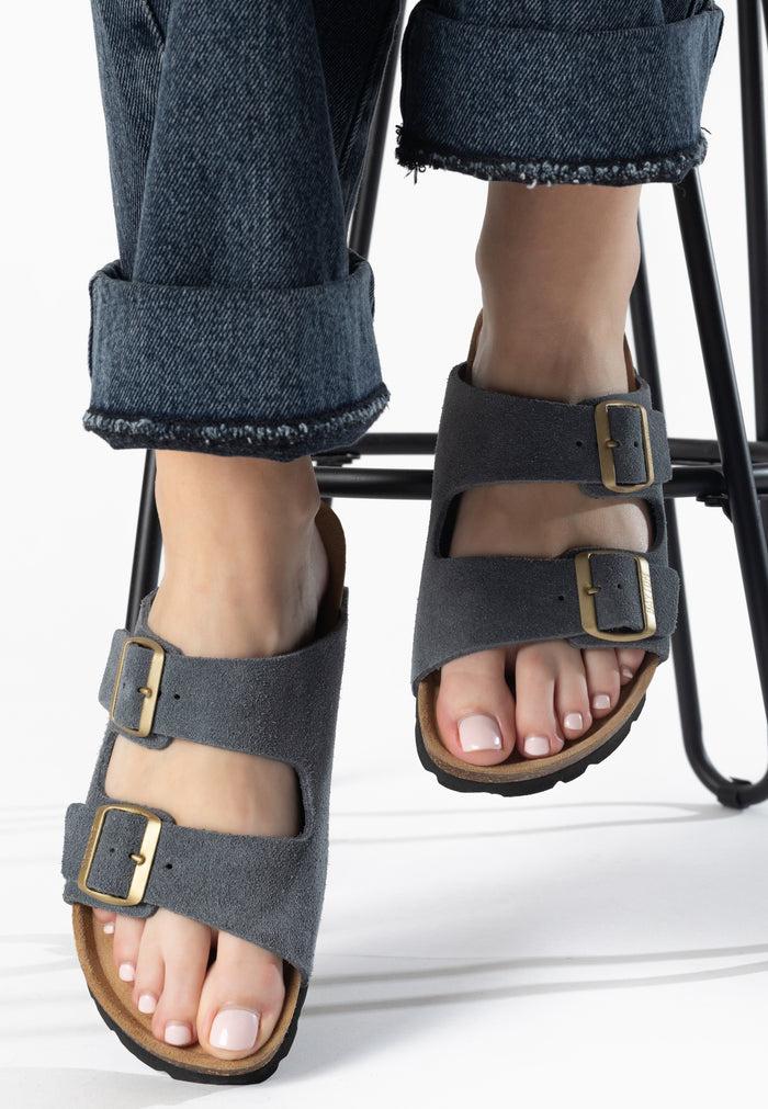 Bayton Sandales 2 Brides Atlas Gris En Cuir Suédé Bayton Femme