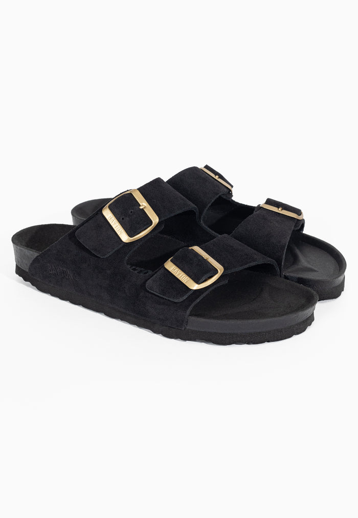 Bayton Sandales 2 Brides Atlas Noir En Cuir Suédé Bayton Femme