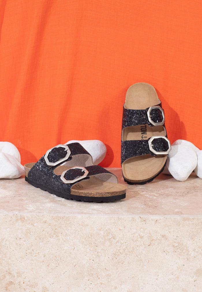 bayton Sandales 2 Brides Atlas Noir pailleté Bayton femme