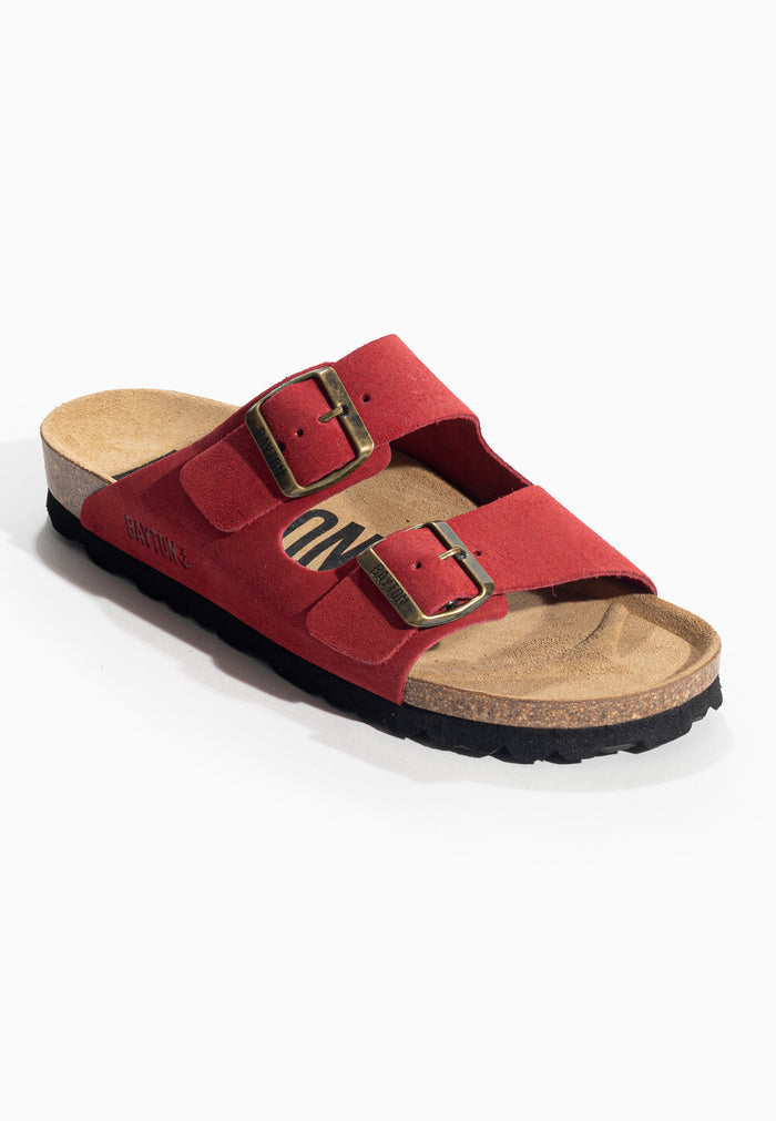 Bayton Sandales 2 Brides Atlas Rouge En Cuir Suédé Bayton Femme